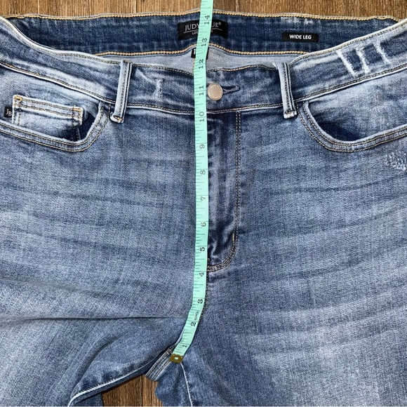 Judy Blue High Waist Wide Leg Jeans Medium Blue Stretch Whiskered - Picture 7 of 12